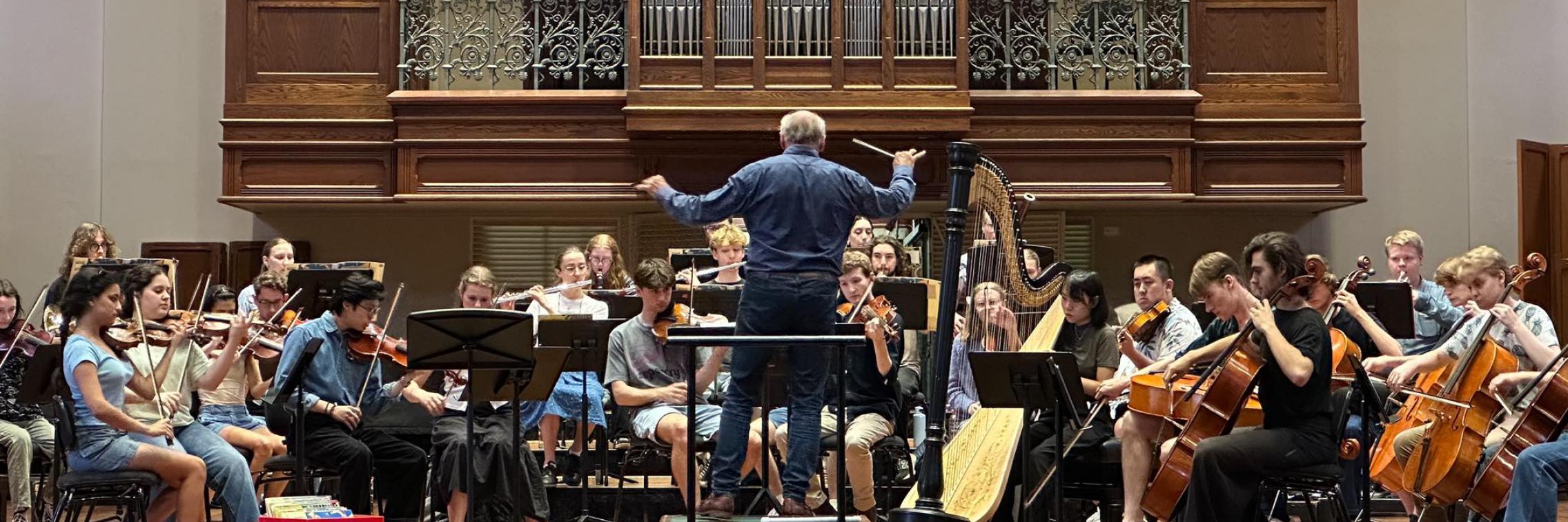 Professor Charles Bodman Rae conducts the Elder Conservatorium Symphony Orchestra