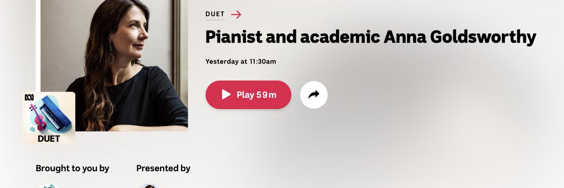 Professor Anna Goldsworthy on ABC Classic's 'Duet' Program