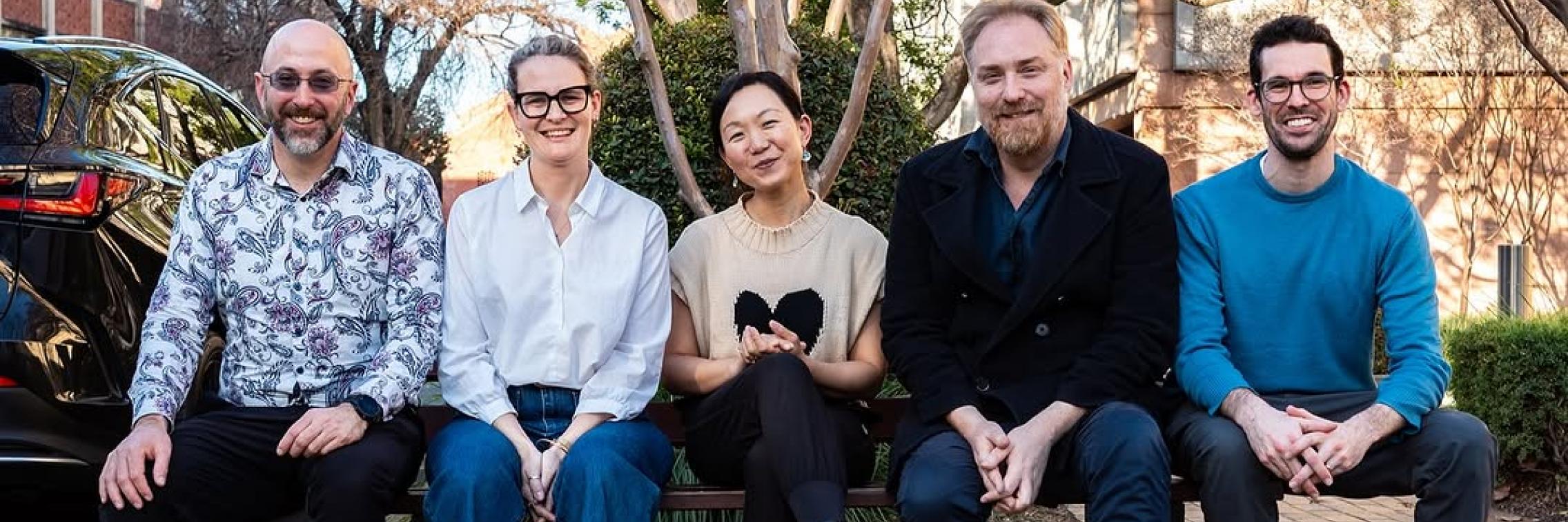 L–R: Timothy Clarkson (saxophone), Lauren Henderson (voice), Linda May Han Oh (bass), James Muller (guitar) and Stephen Neville (drums). Photo: Caelin Corda