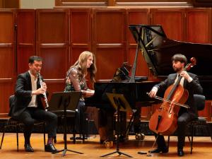 L–R: Lloyd Van't Hoff (clarinet), Anna Goldsworthy (piano), Jack Overall (cello)