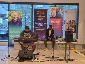 Aaron Fraser and Myles Turner perform at Royal Adelaide Hospital during NAIDOC Week