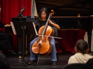 Elaine Zheng (cello) performing at our OMA Mid-Year Concerts 2025