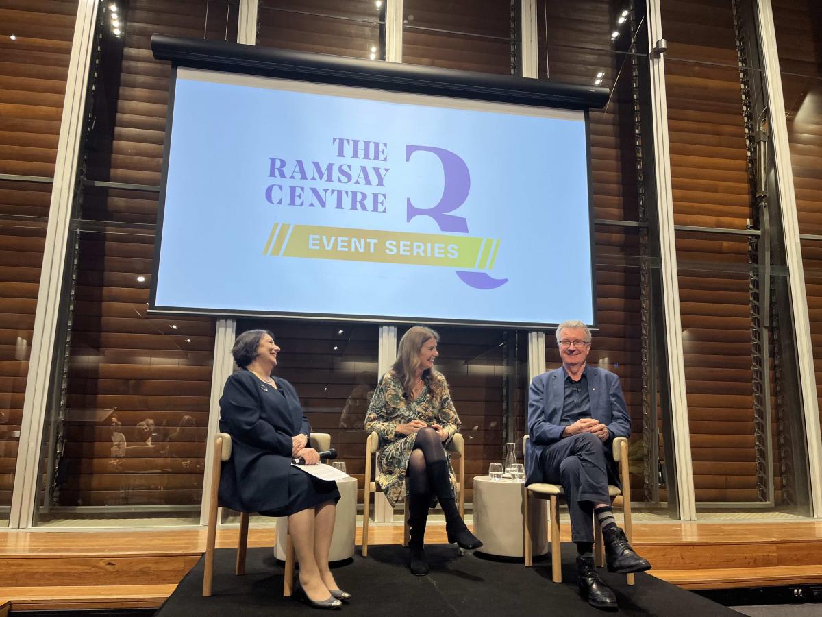 Professor Anna Goldsworthy and Peter Goldsworthy with Diana Glenn at the Ramsay Centre for Western Civilisation, Sydney
