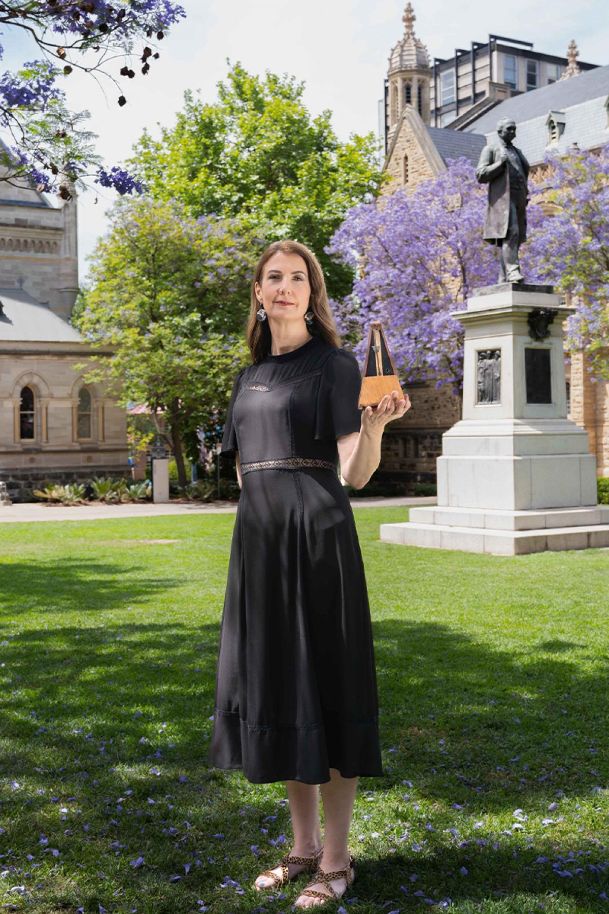 Anna Goldsworthy with her grandfather's metronome. Photo: Issaac Freeman (photographic editor of Lumen)