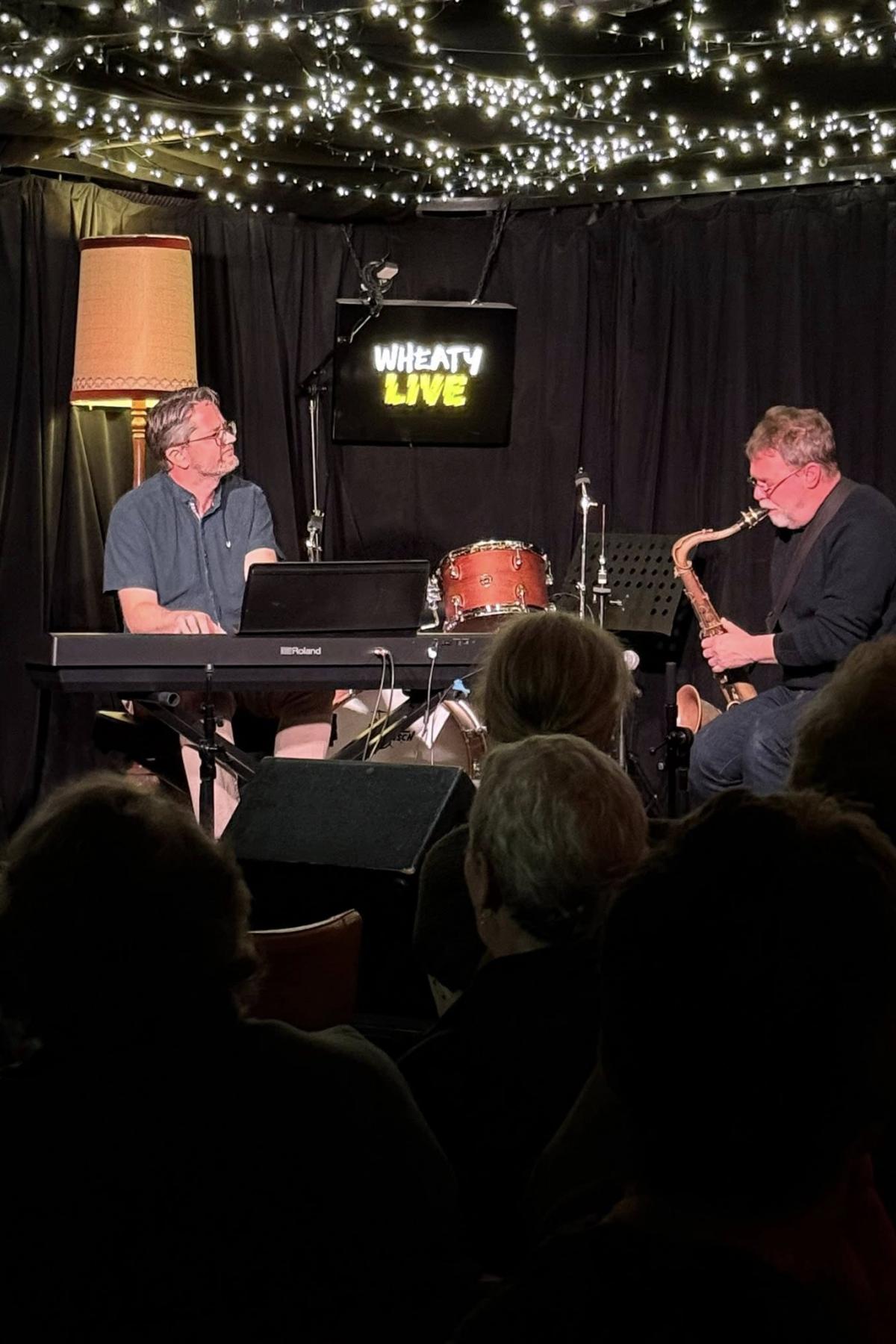 Here Comes Everything (Derek Pascoe, saxophone, and Chris Martin, keys) performing at COMA's 20th Birthday Celebrations
