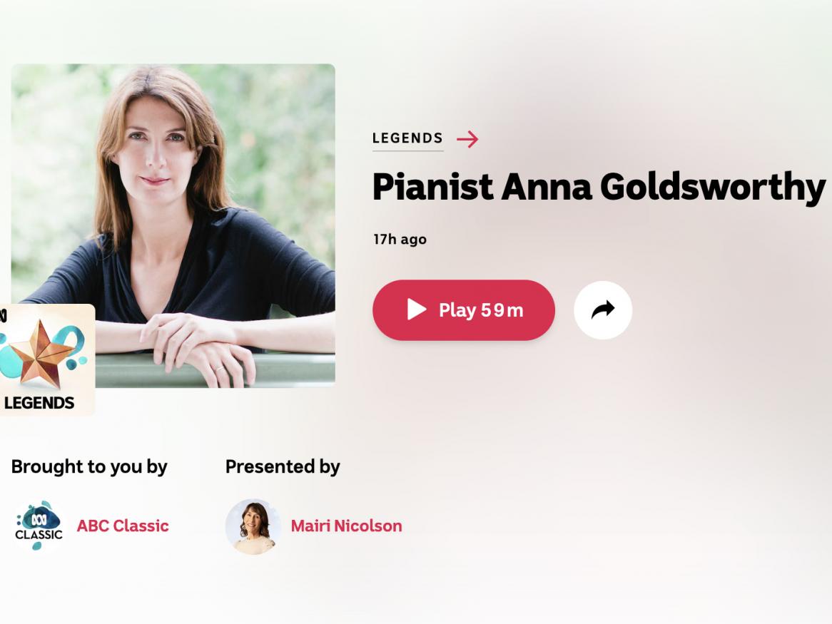 Professor Anna Goldsworthy on ABC Classic's 'Legends'