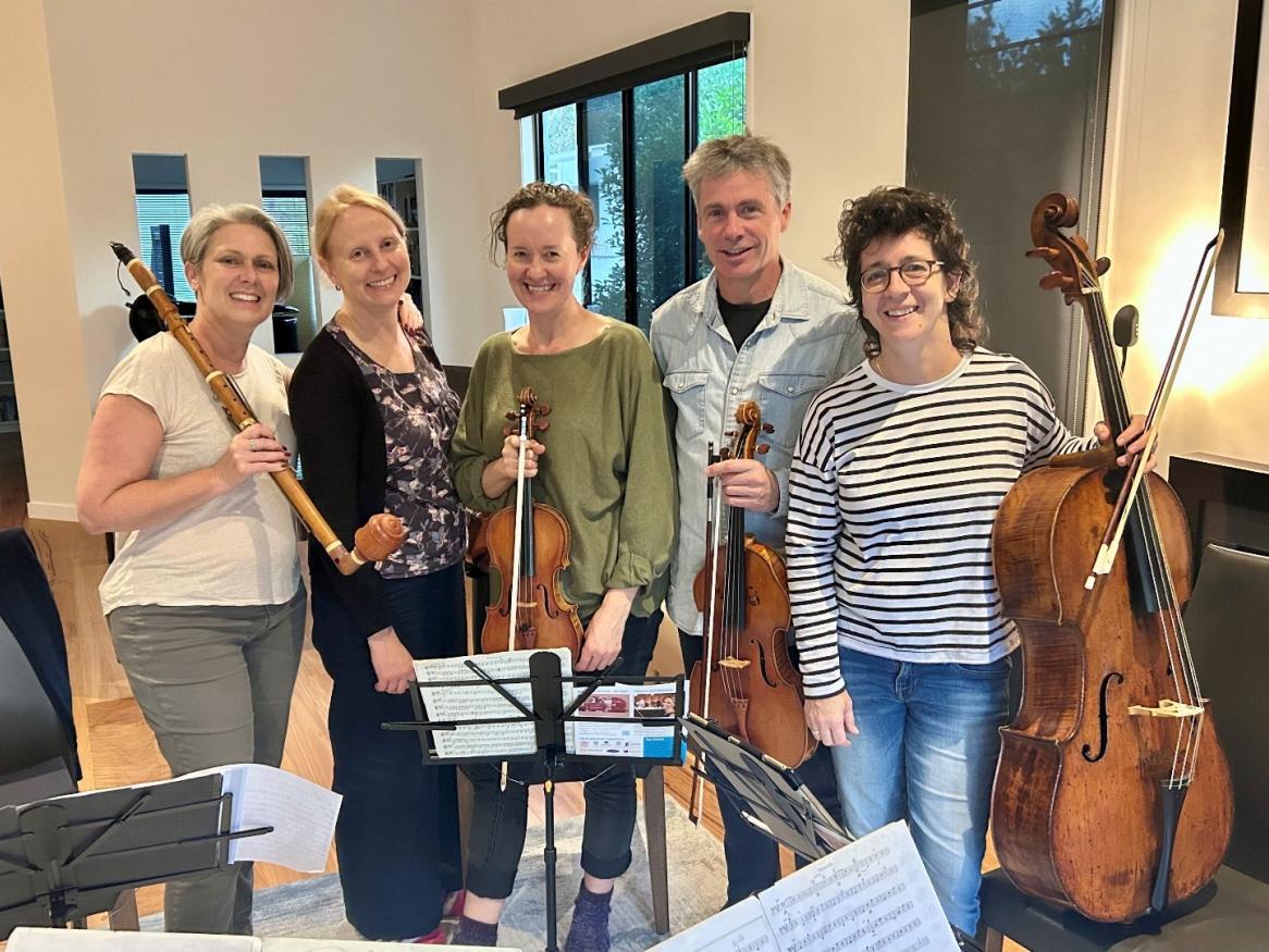 L–R: Nicole van Bruggen (clarinet), Rachael Beesley (violin), Alison Rayner (violin), Stephen King (viola) and Natasha Kraemer (cello).