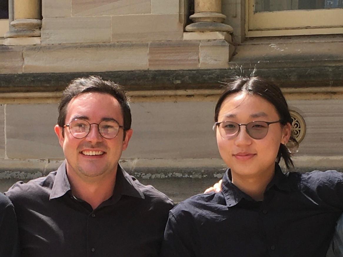 OMA Classical Guitar Teacher Caleb Lavery-Brook (left) with student Yuyao Wan (right)