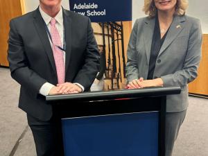 Ambassador Beth Van Schaack and Professor Dale Stephens at the James Crawford Oration 2023