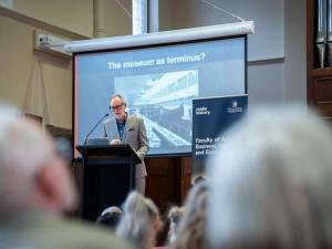Dr David Gaimster delivers his keynote speech in Elder Hall