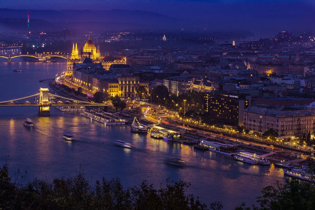 River in Budapest at night