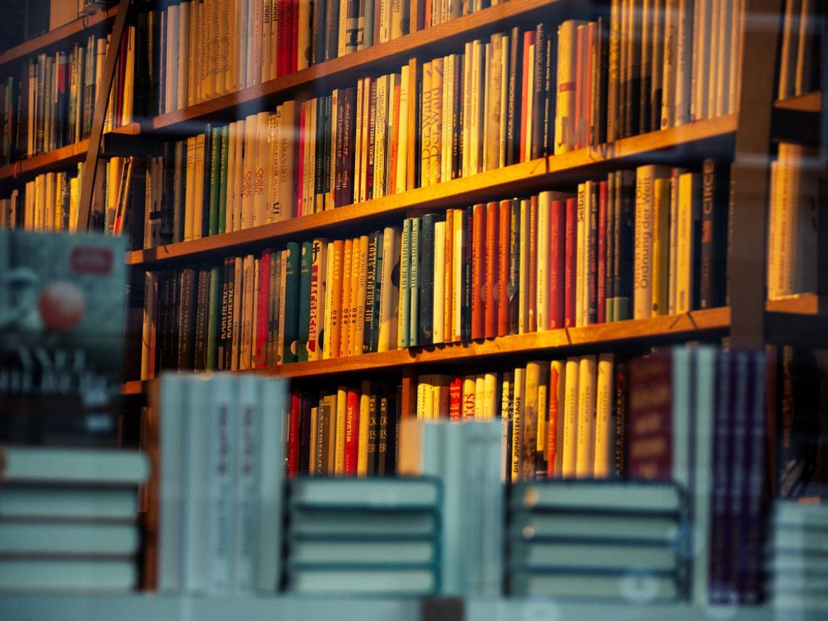 Through the window of a bookshop